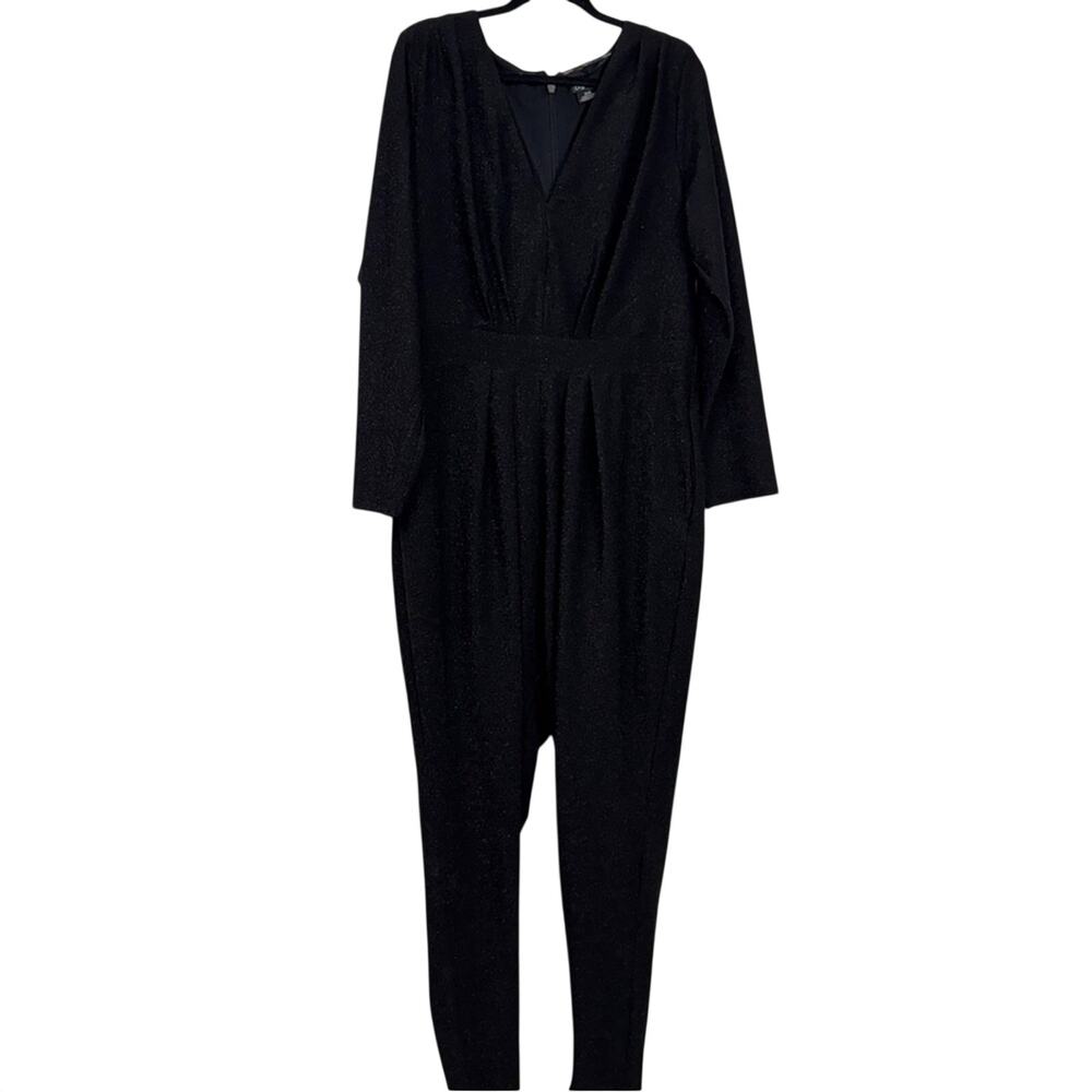 City Chic Black Sparkle Long Sleeve Jumpsuit Womens 18 Classic Whimsigoth